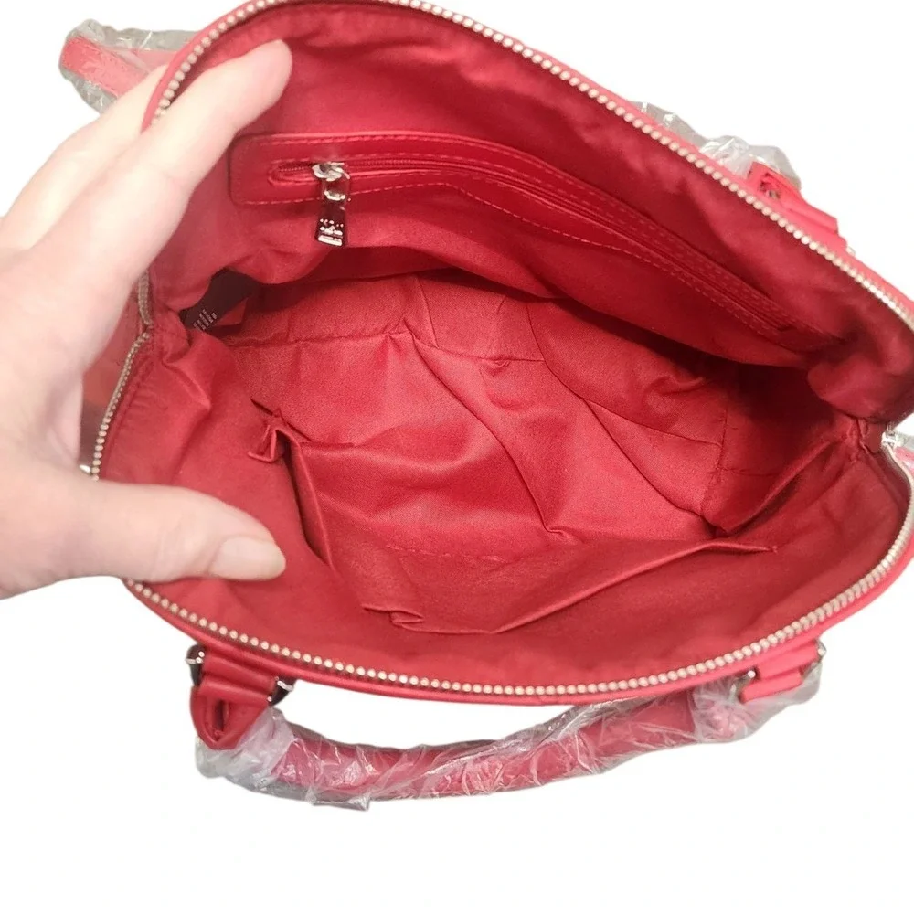 Badgley Mischka Red Quilted Satchel with Silver Hardware - Picture 4 of 11